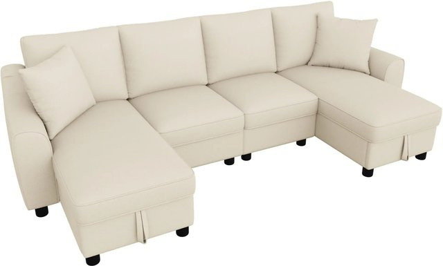 Merax U-Sofa Modular in Beige mit Stauraum, B/T/H: 280 x 137 x 84 cm - Bild 1