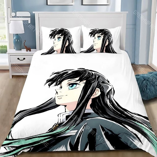Bettwäscheset Demon Slayer Muichiro Tokito mit Bettbezug und Kissenbezug, Allbestart, Weiß, B/H: 245 x 210 cm - Bild 1