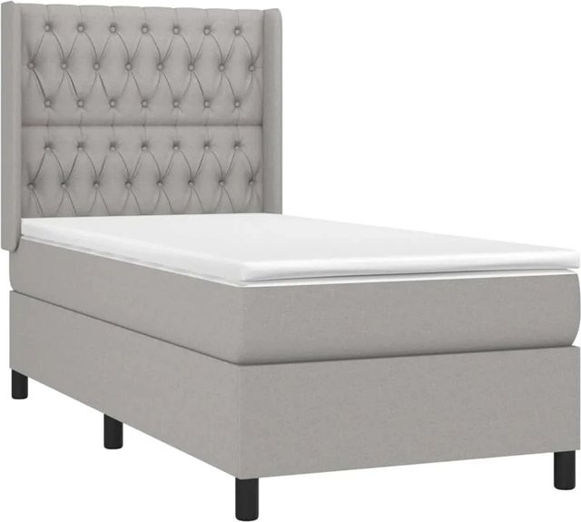 vidaXL Boxspringbett mit Matratze in Hellgrau, Hybridbett mit LED-Unterbettbeleuchtung und USB-Ladeanschluss, B/T: 100 x 200 cm - Bild 1