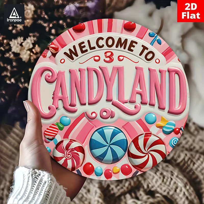 Potdemiel Vintage Candyland Willkommensschild aus Metall, runde Wanddekoration in Multicolour, Durchmesser: 20 cm - Bild 2
