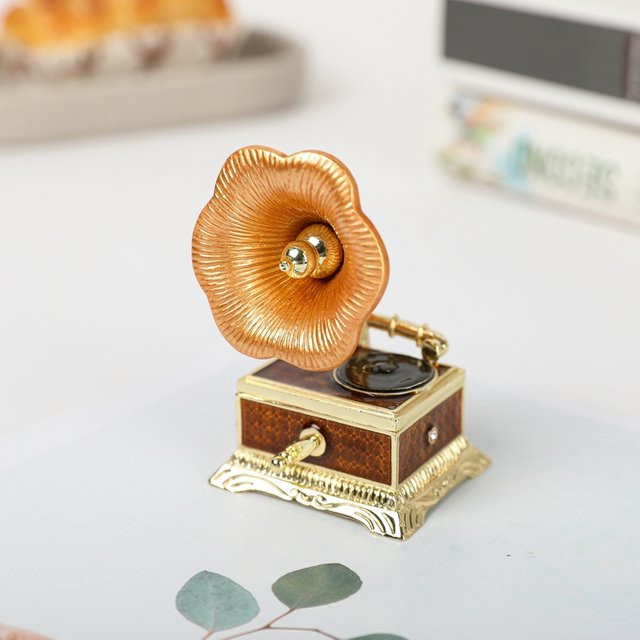 Shinny gifts Grammophon Modell aus Metall in Gold als Schmuckschatztruhe und Dekorationsfigur - Bild 1