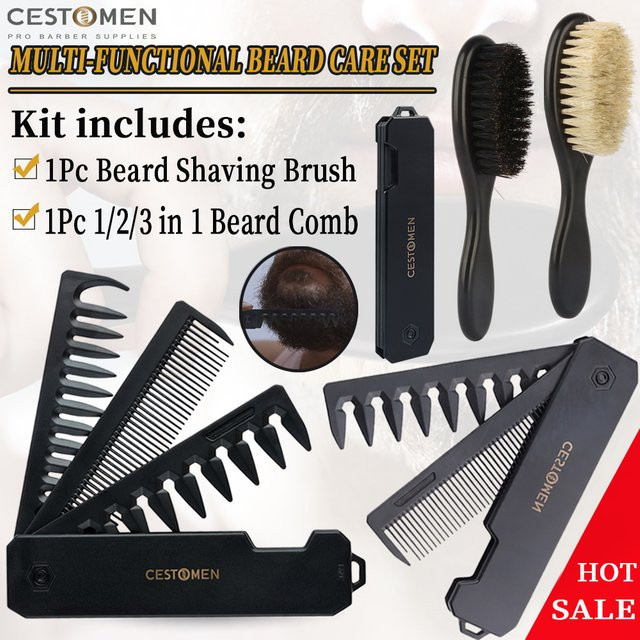 Cestomen Bartbürsten-Set für Herren, 2 Stück, mit Kamm - Bild 1