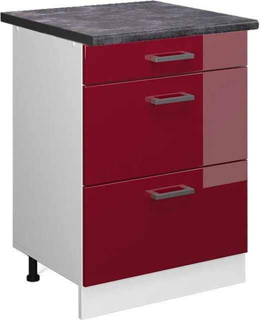 Vicco Küchenunterschrank R-Line Bordeaux Hochglanz Weiß mit Schubladen Anthrazit B: 60 cm, H: 81,6 cm, T: 31,03 cm - Bild 1