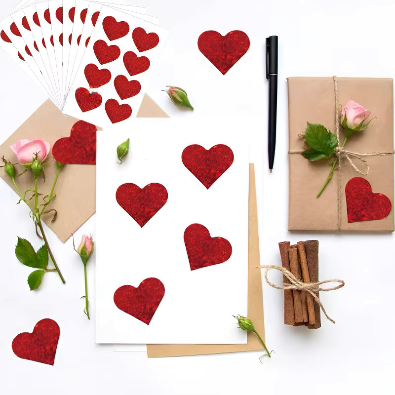 80 Stück rote herzförmige Aufkleber aus Papier für Valentinstag-Dekorationen, Geschenkverpackungen und DIY-Bastelarbeiten - Bild 3