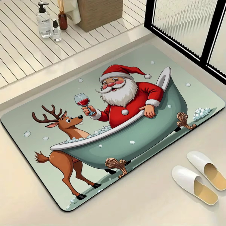 Rutschfester und saugfähiger Badezimmerteppich mit Weihnachtsmotiv von VIKAMA in Mehrfarbig, maschinenwaschbar - Bild 2
