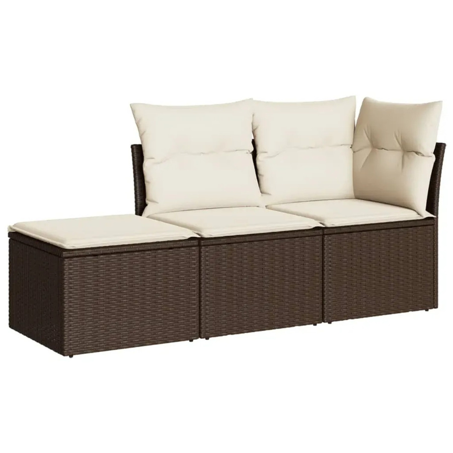 vidaXL 3-teilige Garten-Sofagarnitur in L-Form aus braunem PE-Rattan mit cremeweißen Polsterkissen und Stauraum - Bild 2