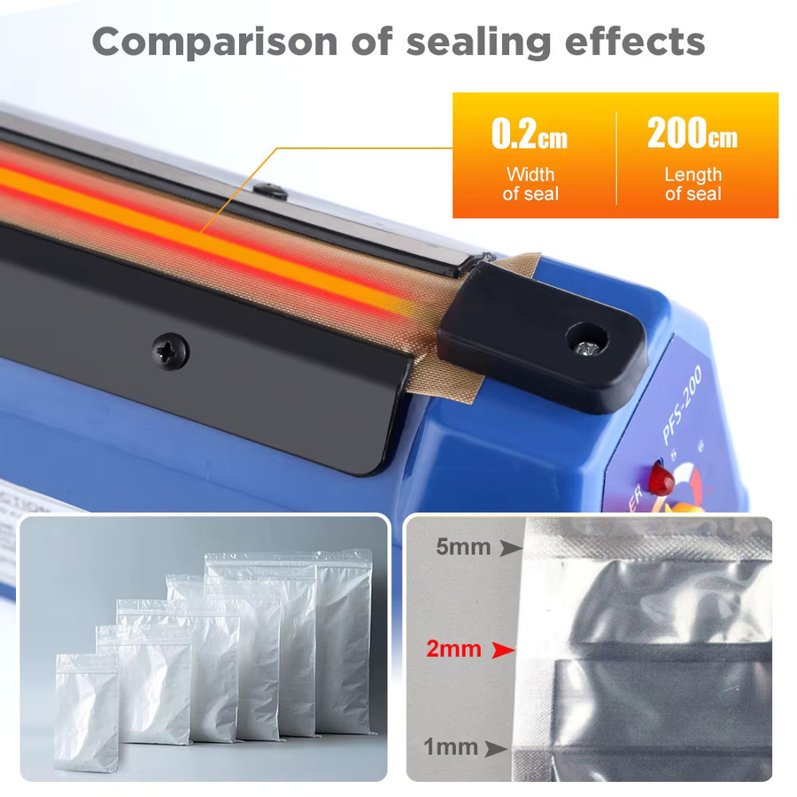 FLAREMORE Manueller Impulse Sealer für die Küche zur Lebensmittelversiegelung, Blau, Siegelbreite: 20 cm - Bild 4