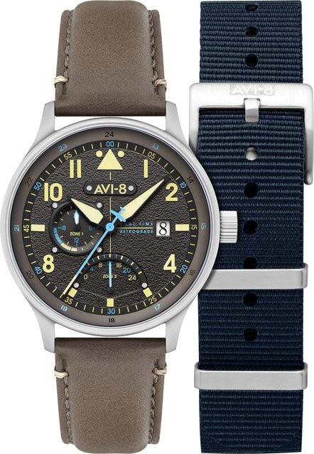 AVI-8 Herrenuhr, Quarz, Edelstahl, 44 mm, Leder, Grau, 5 ATM - Bild 1