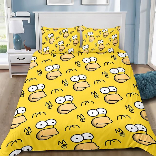 Bettwäsche Set LjqNine mit Bettbezug und Kissenbezug im Simpsons Cartoon Design, Farbe Gelb, B/H: 135 x 200 cm - Bild 1