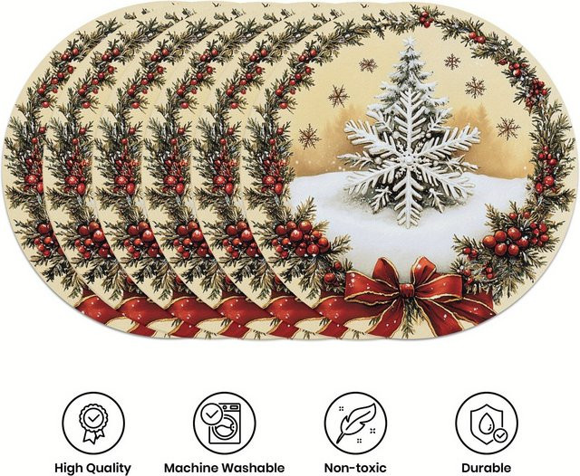 VIKAMA 6er Set Weihnachts Tischdekoration mit Tannenzapfen, roten Beeren, Schleifen und Schneeflocken in Rot und Multicolour - Bild 1
