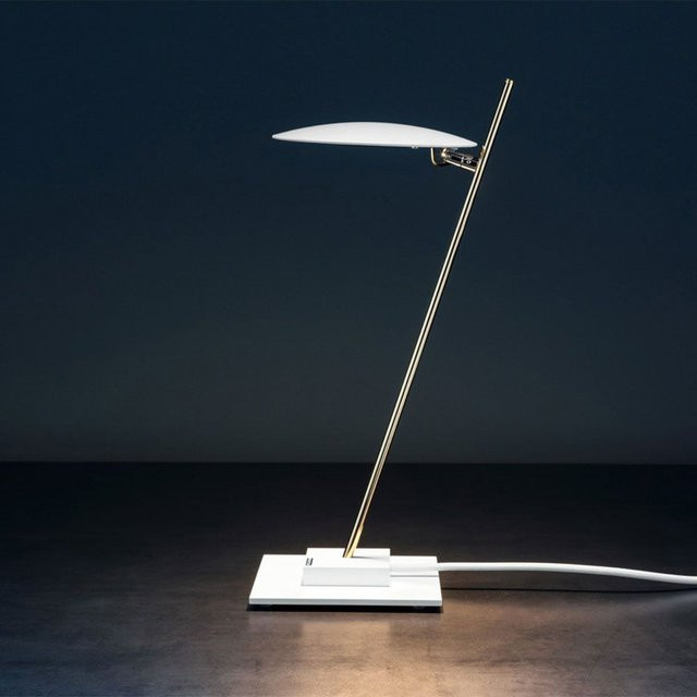 Catellani & Smith Lederam T1 LED-Tischleuchte in Weiß und Gold, dimmbar, warmweiß (2700K) - Bild 1