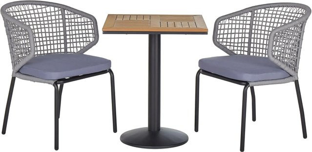 Beliani Bistro Set PALMI für Garten, Balkon und Terrasse in Grau und Schwarz mit hellem Holzfarbton, B/T/H: 54 x 54 x 81 cm - Bild 1