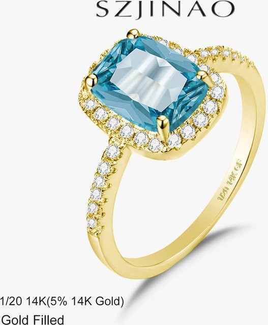 szjinao Ring, 14K Gold gefüllt, Aquamarin, Zirkonia, Damen, Vintage - Bild 1