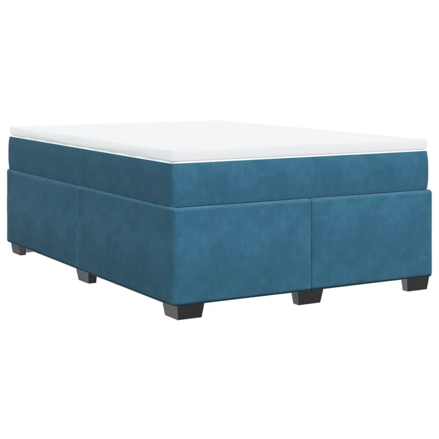 vidaXL Boxspringbett mit Matratze in Dunkelblau aus Samt, Hybridbett mit Taschenfederkern, B/T: 140 x 190 cm - Bild 2