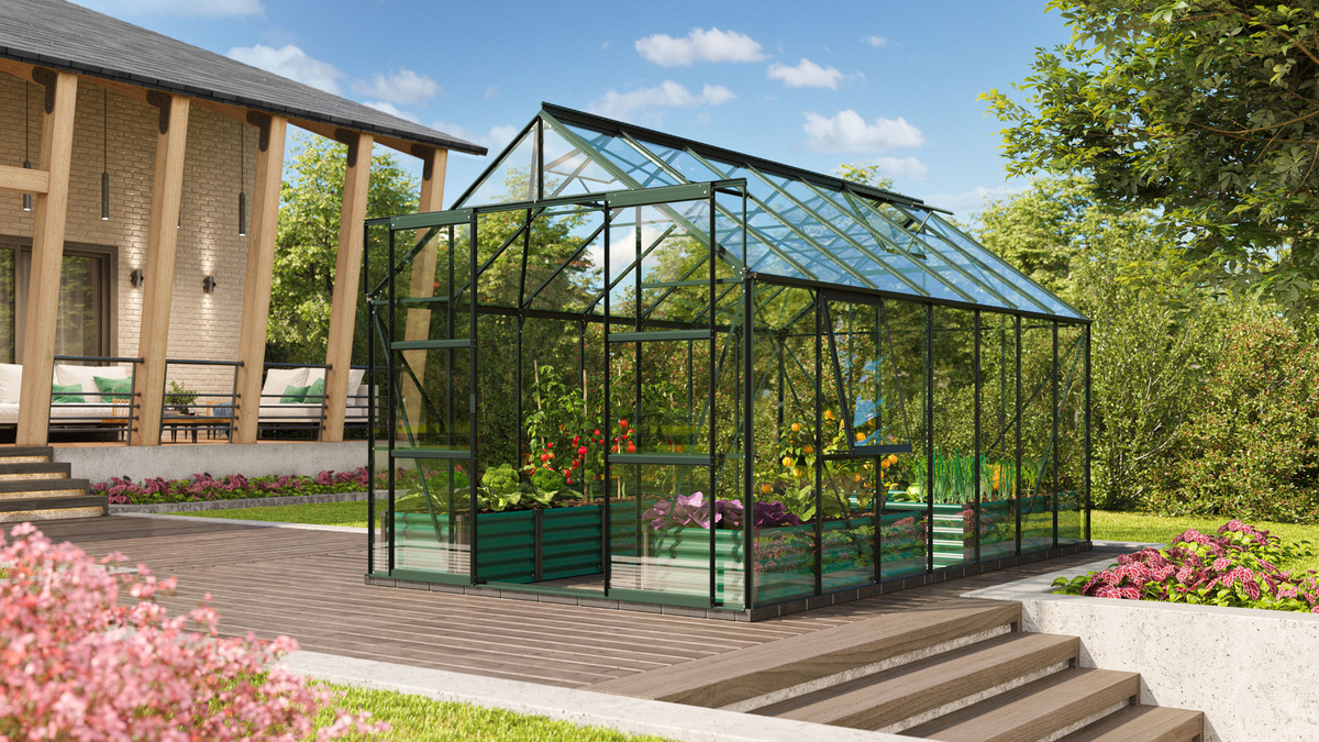 Vitavia Gewächshaus Jupiter 11500 in Smaragdgrün mit 11,5 m² Fläche, ESG-Sicherheitsglas und Doppelschiebetür - Bild 3