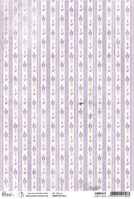 Motiv-Strohseide Ciao Bella Morning Provence Lavendel Streifen in Violett, Format A4 - Bild 1