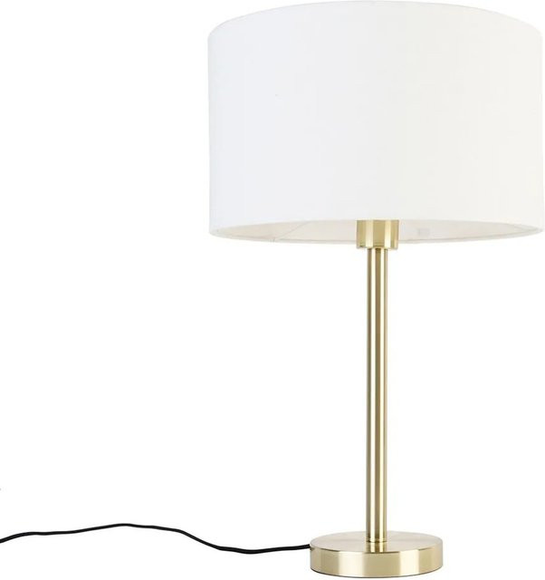 QAZQA Klassische Tischlampe Simplo aus Messing mit weißem Stoffschirm, Höhe: 35 cm - Bild 1