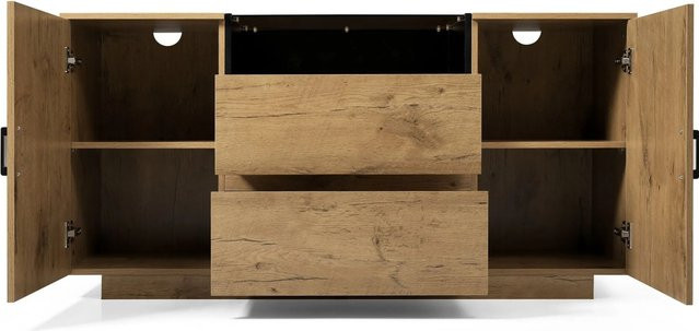 okwish Sideboard für dein Wohnzimmer mit 2 Schubladen, 2 Schränken und offenem Fach in Natur/Eiche, B/T/H: 140 x 70 x 40 cm - Bild 1