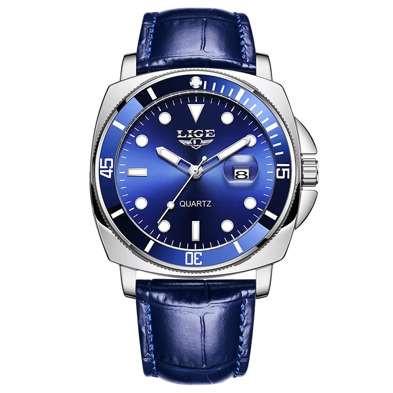 LIGE Armbanduhr Quarz, Leder, Blau, Herren - Bild 7