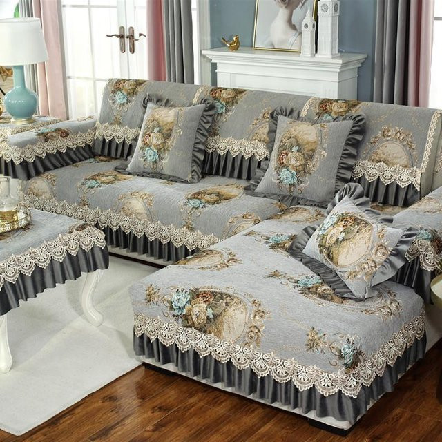 Nordisches Sofakissen aus Chenille mit rutschfestem Bezug, All-inclusive Sofabezug für Erwachsene, B/T/H: 70 x 70 x 18 cm - Bild 1