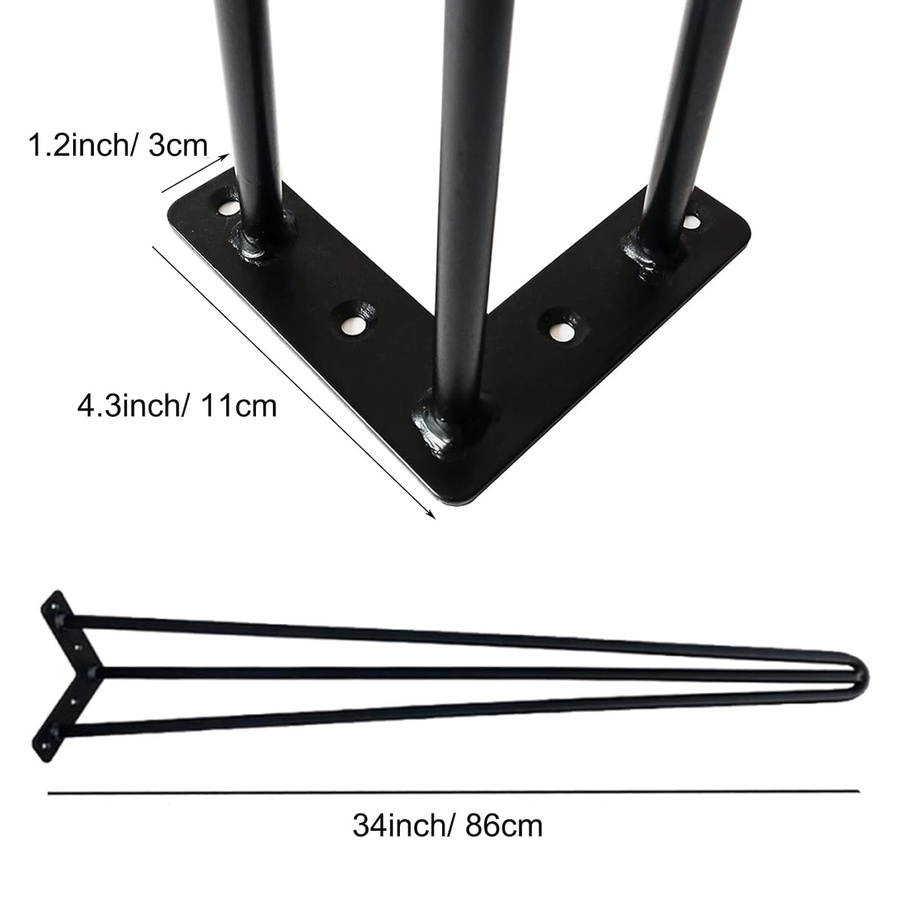4er-Set Haarnadel-Tischbeine aus massivem Metall in Schwarz Matt, Höhe: 86 cm, ideal für Esstische, Schreibtische und Nachttische im Industrial-Design - Bild 5