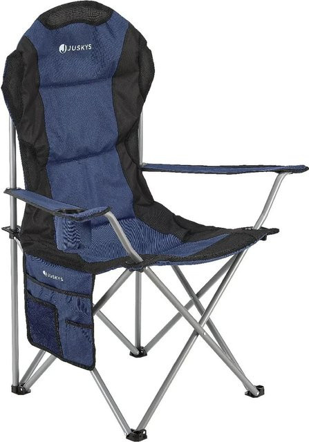 Juskys Campingstuhl Lido gepolsterter Klappstuhl mit Getränkehalter und Tasche Dunkelblau - Bild 2