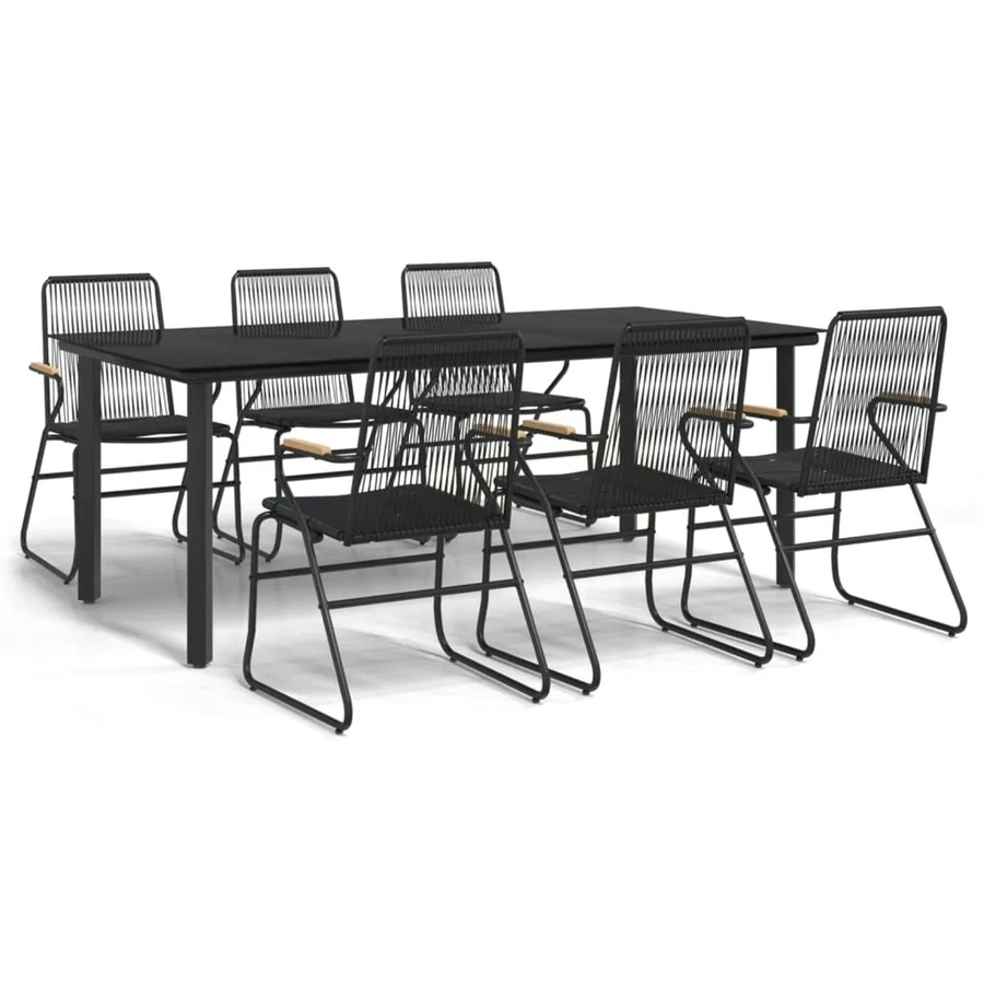 vidaXL 7-teilige Garten-Essgruppe aus schwarzem PVC-Rattan mit Glastisch und Teakholz - Bild 2