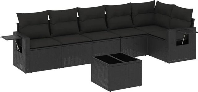 vidaXL 7-teilige Garten-Sofagarnitur aus Poly-Rattan mit Kissen in Schwarz - Bild 1
