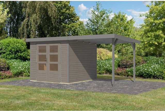 Karibu Gartenhaus Ernesto mit Anbaudach in Wassergrau/Grau, B/T/H: 209 x 238 x 242 cm - Bild 1