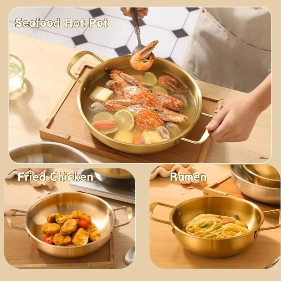 FEB.WIND Koreanischer Ramen-Topf aus Edelstahl in Gold, Mehrzweck-Kochtopf für Nudeln und Meeresfrüchte - Bild 3