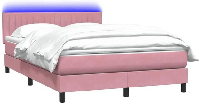 vidaXL Boxspringbett mit Matratze in Rosa, Samt, mit LED-Unterbettbeleuchtung und USB-Ladeanschluss, B/T: 140 x 210 cm - Bild 1