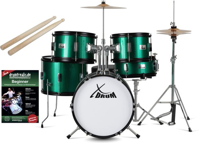 XDRUM Junior Pro Kinder Schlagzeug Green Sparkle inkl Schule - Bild 1