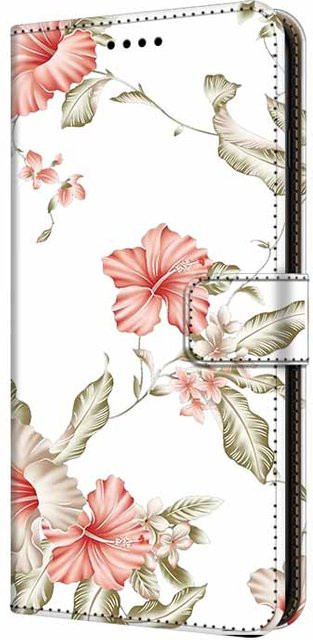 Samsung Galaxy A57 A17 A56 A26 A36 5G Flip-Ledertasche mit Geldbörse und Ständer in Weiß mit Blumen-Tier-Design und Trageriemen - Bild 1