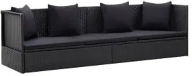vidaXL Garten-Sofabett aus Poly Rattan mit Kissen in Schwarz, B/T/H: 200 x 60 x 58 cm - Bild 1