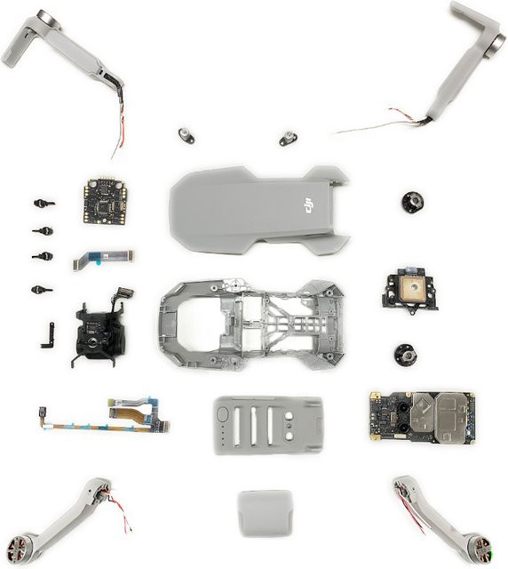 DJI Mavic Mini 2 SE Ersatzteil Set: Obere Abdeckung und Rahmen für Motorarm sowie Gimbal und Kamera in Grau - Bild 1