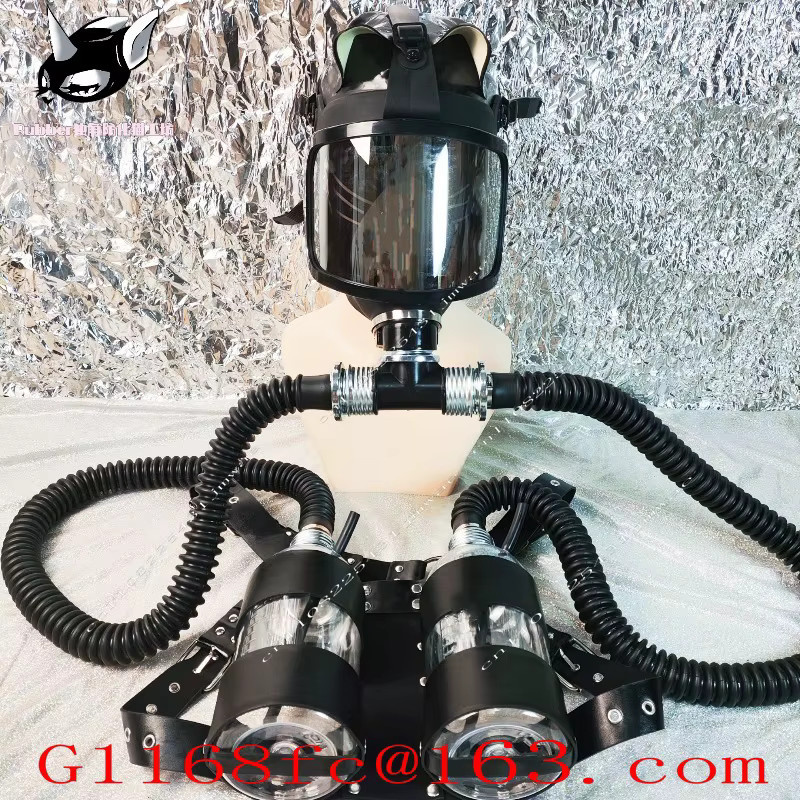 Versilbertes Gebogenes Gasmasken-Set mit Vollgesichtsmaske und großem Sichtfeld in Silber und Schwarz - Bild 1