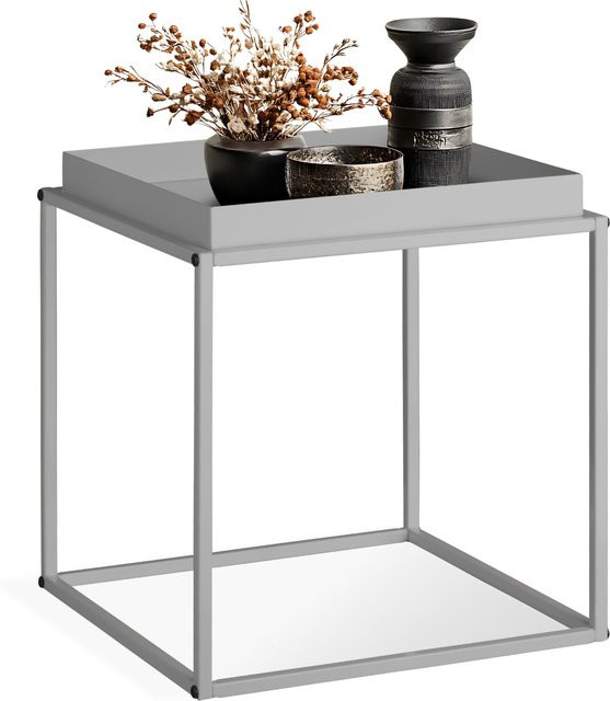 tectake Beistelltisch Cambridge aus Stahl in Grau mit Ablage in Tablettform, B/T/H: 40 x 40 x 44 cm - Bild 1