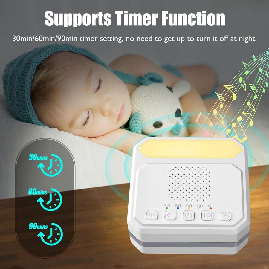 TOMTOP JMS Baby Sleep Sound Machine mit Nachtlicht und 21 beruhigenden Musikrichtungen in Weiß - Bild 3