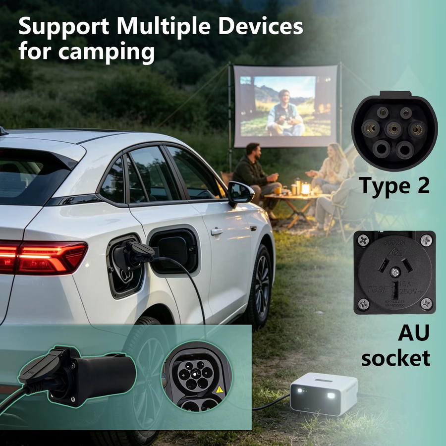 SUSUTOO Typ2 V2L Entladeadapter mit 16A Australischer Steckdose in Schwarz für Elektrofahrzeuge wie BYD, MG, Mazda, Jaecoo, Geely, Deepal, XPENG, Hyundai, Omoda, Leapmotor und GWM Chery - Bild 2