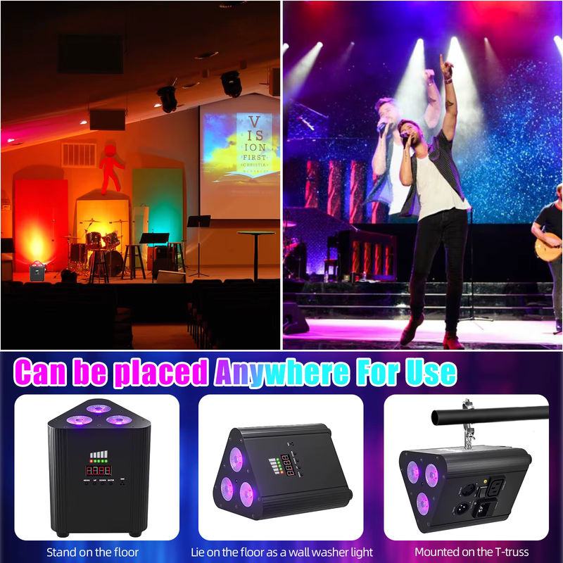 U'King 4er Set RGBW LED Batterie Par Licht, Dreieck Wand Effekt Licht mit DMX512, Schwarz - Bild 5