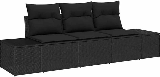 vidaXL Garten-Sofa-Set 3-teilig aus Poly Rattan und Stahl in Schwarz mit Polsterkissen - Bild 1