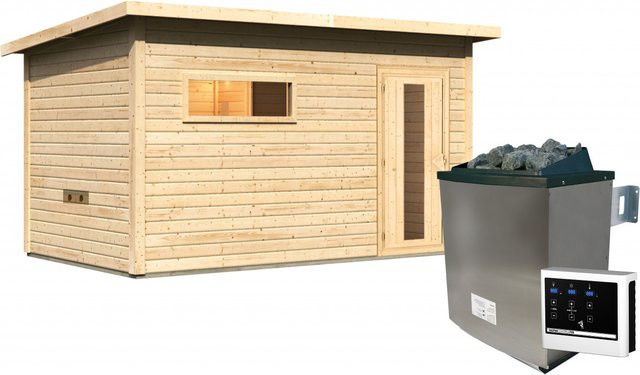 Karibu Saunahaus HYTTI 6 aus Fichte, naturbelassen, inkl. 9.0 kW Ofen und Steuergerät, B/T/H: 396 x 231 x 210 cm - Bild 1