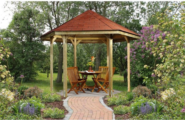 Weka Pavillon 656 Sparset mit roten Dachschindeln aus Holz, B/T: 326 x 376 cm - Bild 1