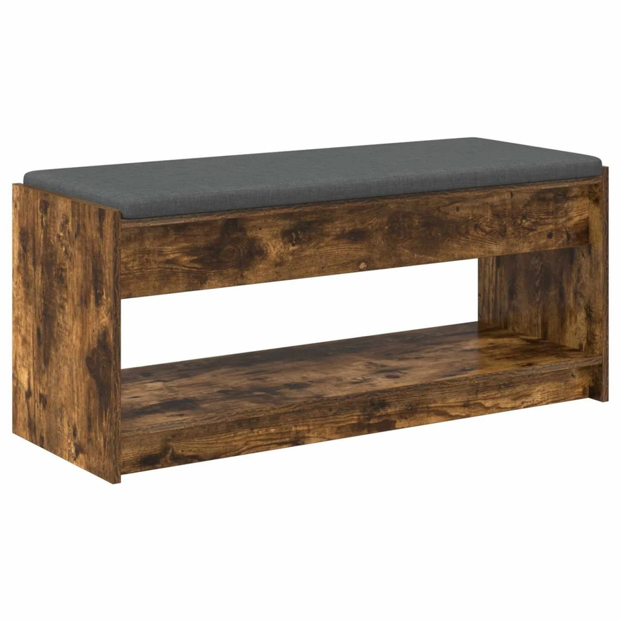 vidaXL Flurbank mit Kissen in Geräucherte Eiche und Grau, moderne Sitzbank mit Schuhregal, B/T/H: 103 x 38 x 45 cm - Bild 2