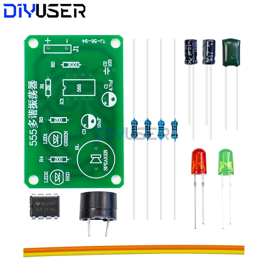 DIYUSER NE555 DIY-Kit LED-Blinker und Signalgenerator-Schaltung mit Leiterplatte in Multicolor für Elektronikunterricht und Lötübungen - Bild 2