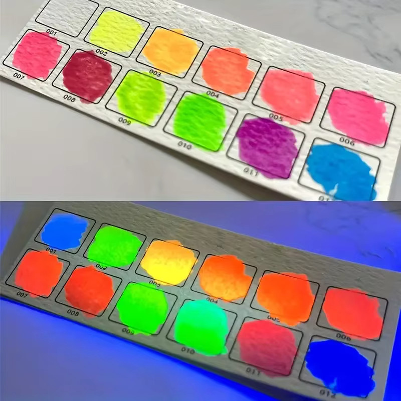 Set mit 12 fluoreszierenden Aquarellpigmenten in Multicolour für handgemalte Kunstwerke - Bild 3