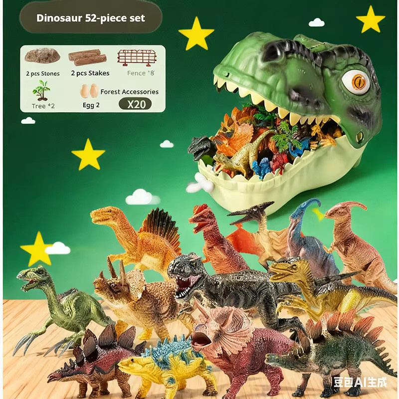 Bandai Dinosaurier Spielzeug, Tyrannosaurus Rex Triceratops, Gummi, Bunt / Mehrfarbig - Bild 3