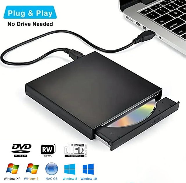 Externes USB 2.0 DVD-RW Laufwerk als tragbarer CD/DVD-RW Lesebrenner in Schwarz für Laptop und PC mit Windows, Mac und Linux Unterstützung - Bild 1