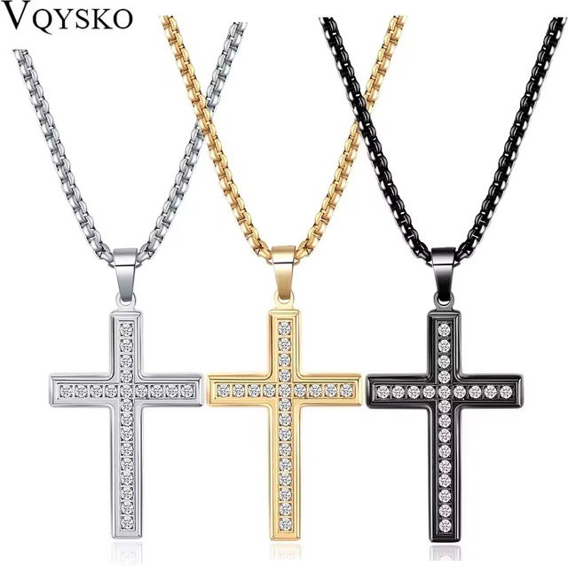 VQYSKO Halskette mit Kreuz-Anhänger, Edelstahl, Zirkonia, Herren - Bild 1
