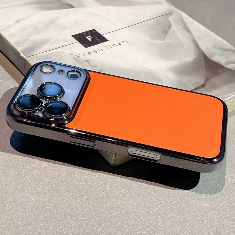 Stoßfeste Leder-Rüstungshülle mit transparenter Beschichtung für iPhone 17, 16, 15 Pro Max, 17 Pro Max und 16 Pro in Orange - Bild 3